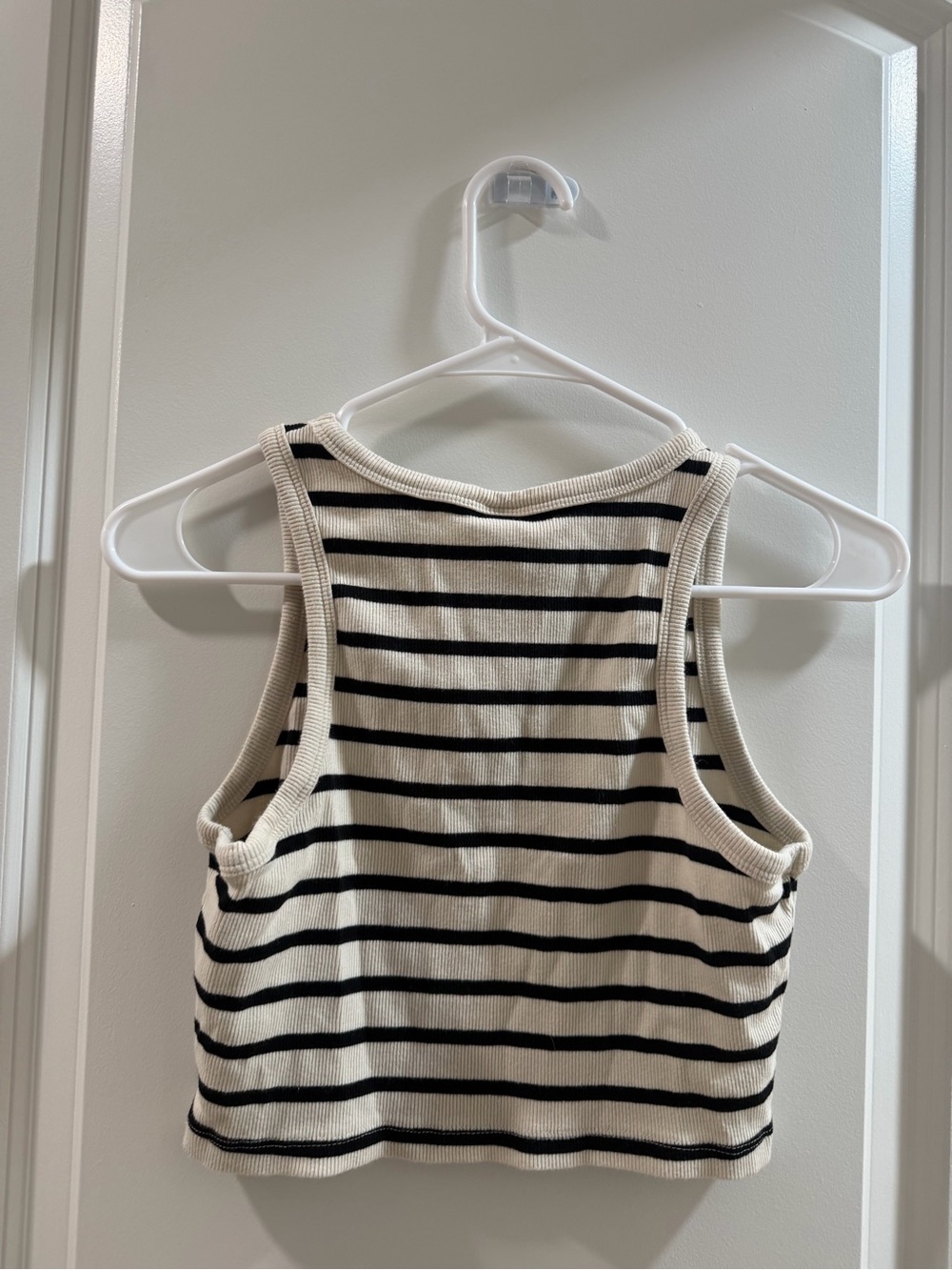H&M Black & Cream Striped Ribbed Tank Crop
